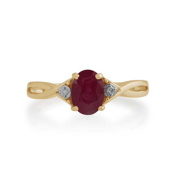 Anello Gemondo con rubino, anello in oro giallo da 9 ct con rubino da 1,06 ct e diamanti