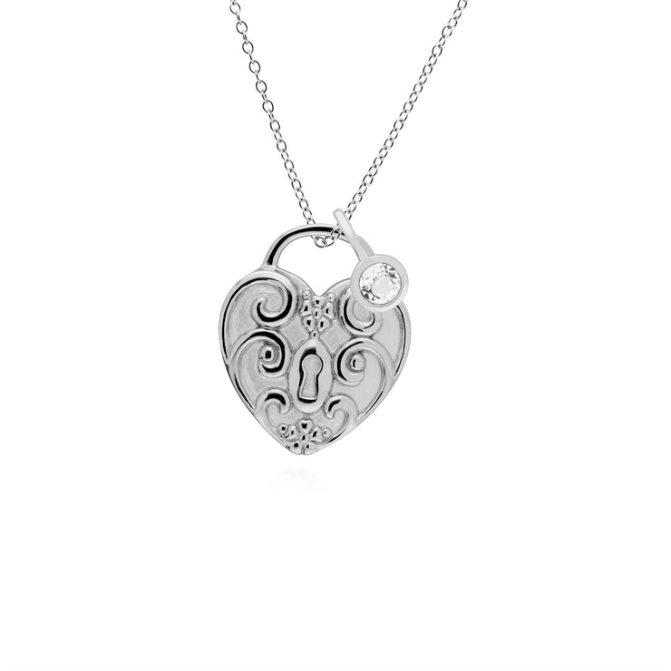 Ciondolo classico con lucchetto a cuore intrecciato Ciondoli in argento 925 e topazio bianco