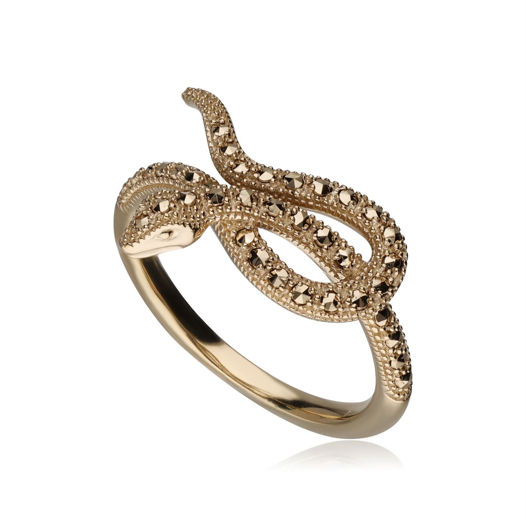 Anello serpente avvolto marcasite in argento sterling placcato oro