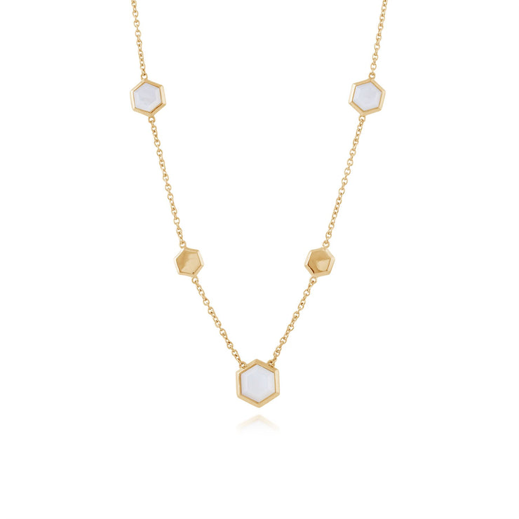 Collana geometrica Argento 925 placcato oro Madreperla esagonale