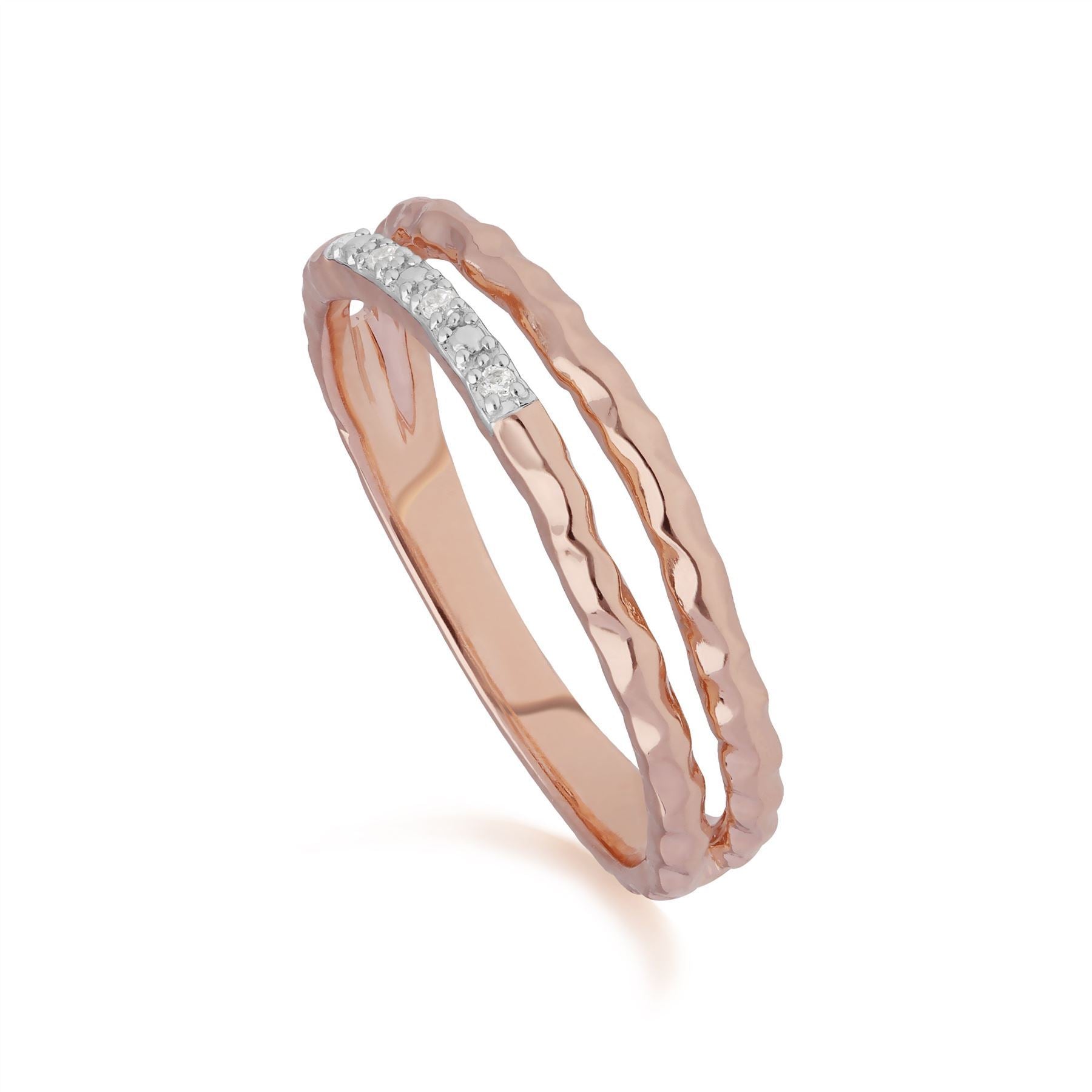 Diamond Pavé Double Ring Band in 9ct Rose Gold