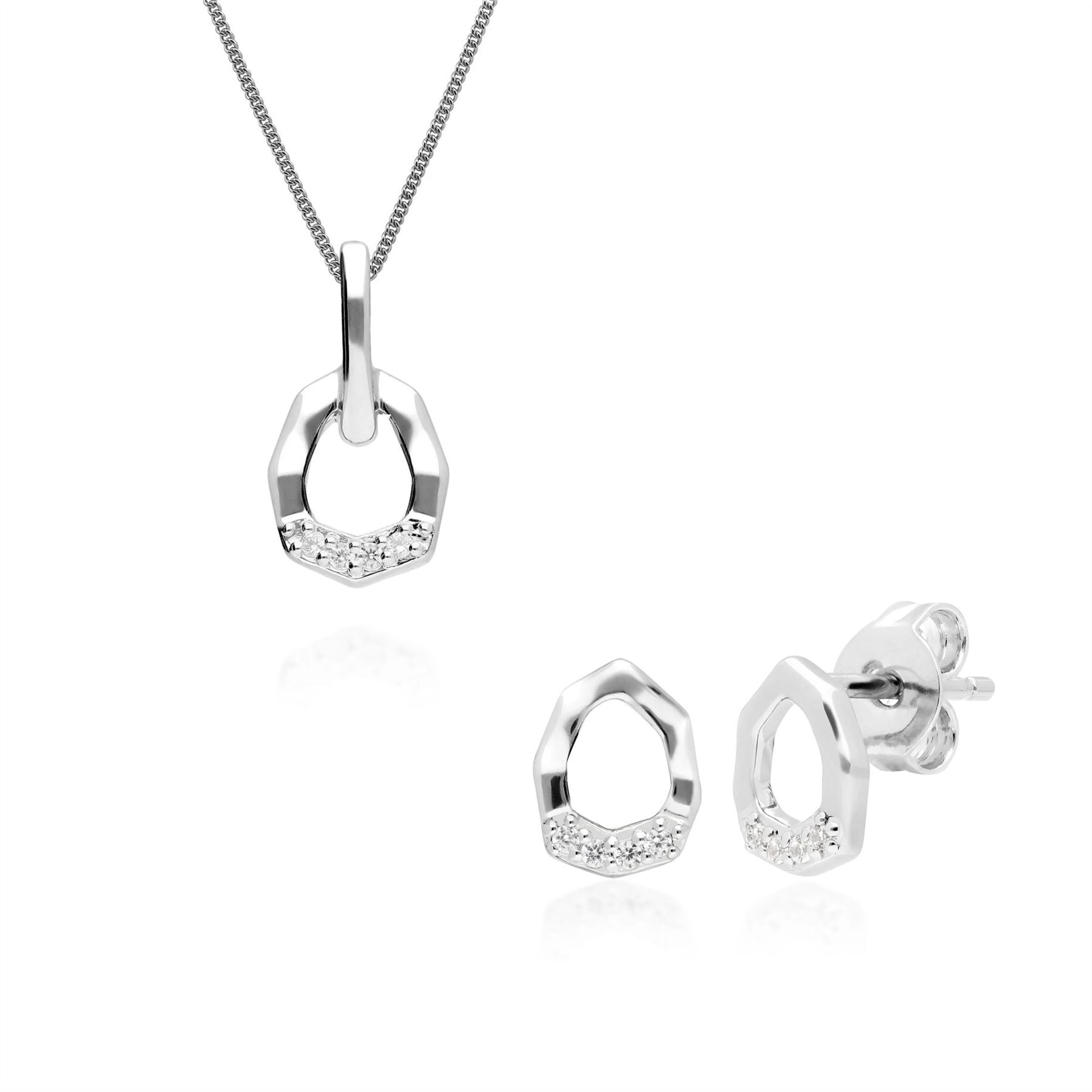 Diamond Pave Asymmetrical Pendant & Earring Set in 9ct White Gold