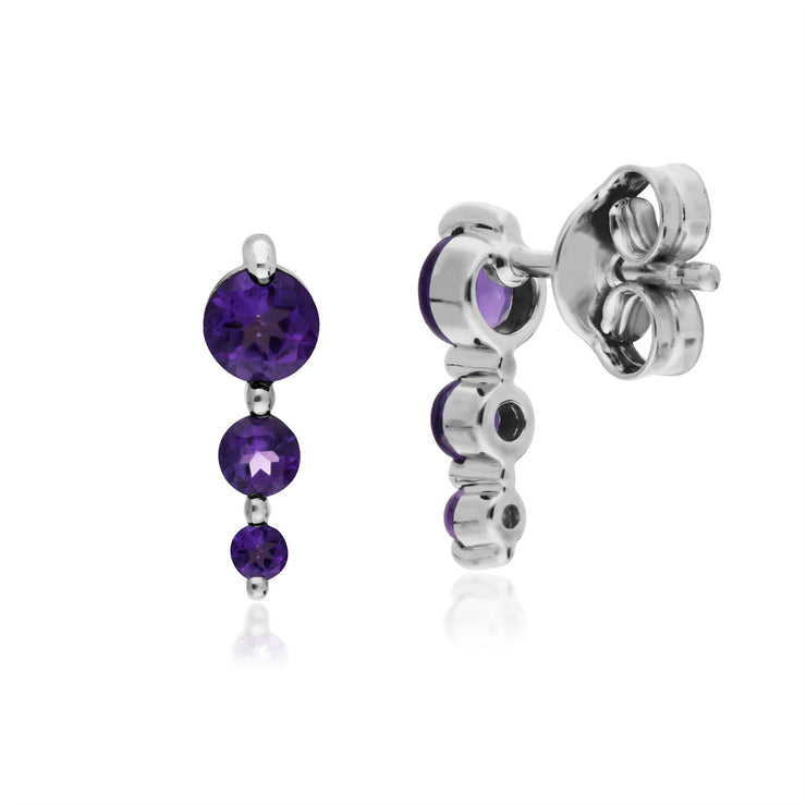 Orecchini sfumati rotondi in argento sterling con tre pietre di ametista