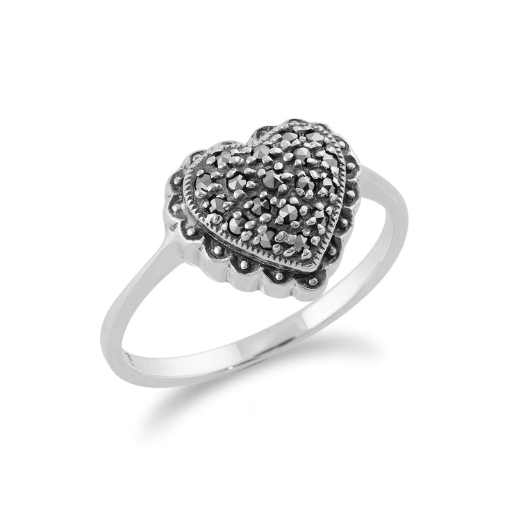 Anello a cuore Gemondo, anello a forma di cuore con marcasite scintillante in argento sterling 925 da 0,21 CT