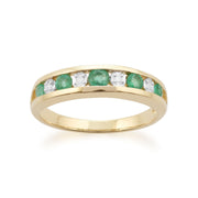 Anello Gemondo con smeraldo, anello Half Eternity in oro giallo da 9 ct con smeraldo da 0,42 ct e diamanti