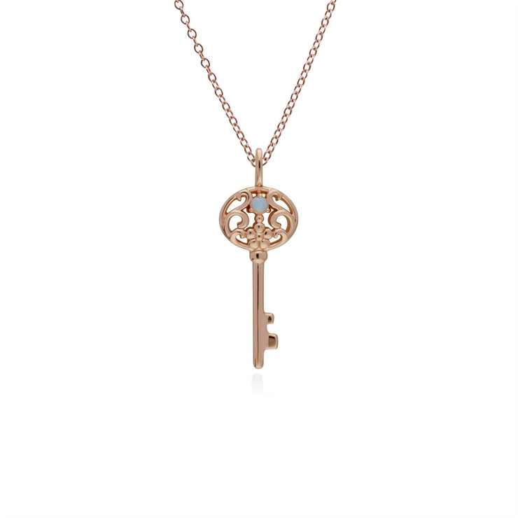 Ciondolo classico con lucchetto a cuore intrecciato in argento 925 placcato oro rosa e grandi ciondoli con chiave in opale