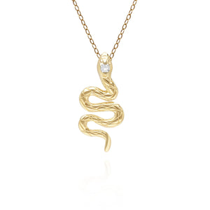 ECFEW™  Ciondolo Collana Serpente e Diamanti in Oro Giallo da 9 Ct