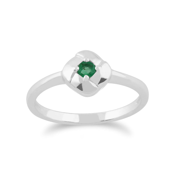 Anello Gemondo con smeraldo, anello quadrato con smeraldo incrociato in argento sterling 925 da 0,11 ct
