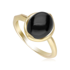 Irregular B Gem Black Onyx Ring In 18ct Yellow Gold Plated Silver