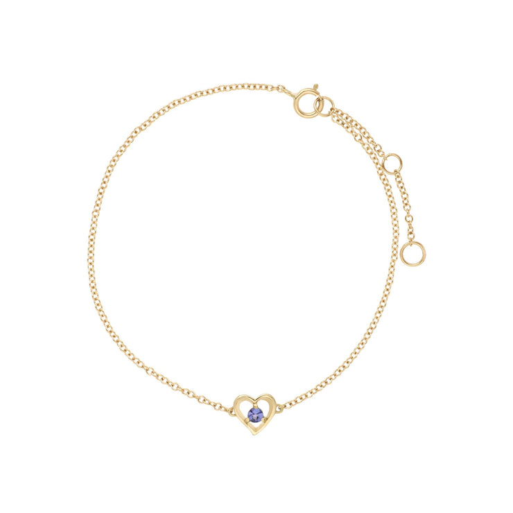 Bracciale con tanzanite cuore con pietra singola rotonda in oro giallo da 9 ct da 19 cm