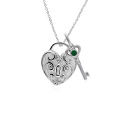 Ciondolo classico con lucchetto a cuore intrecciato, ciondoli per chiavi in ​​argento 925 e smeraldo