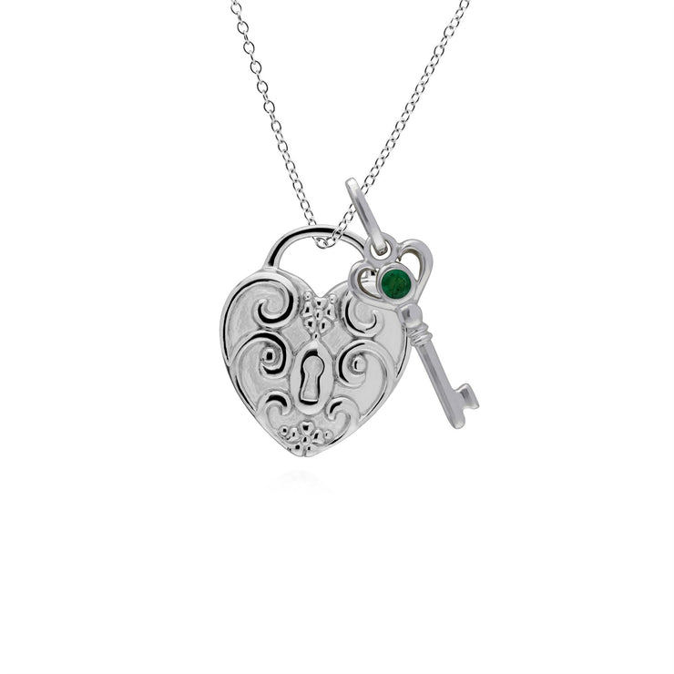 Ciondolo classico con lucchetto a cuore intrecciato, ciondoli per chiavi in ​​argento 925 e smeraldo