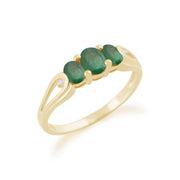 Anello Trilogy in oro giallo 375 con smeraldi e diamanti