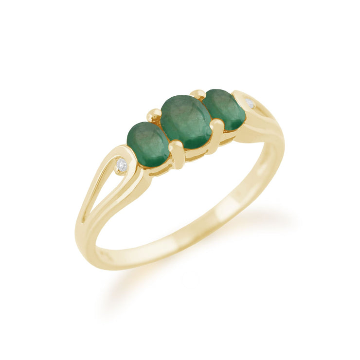 Anello Trilogy in oro giallo 375 con smeraldi e diamanti