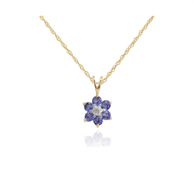 Ciondolo floreale in oro giallo 375 con tanzanite e diamanti