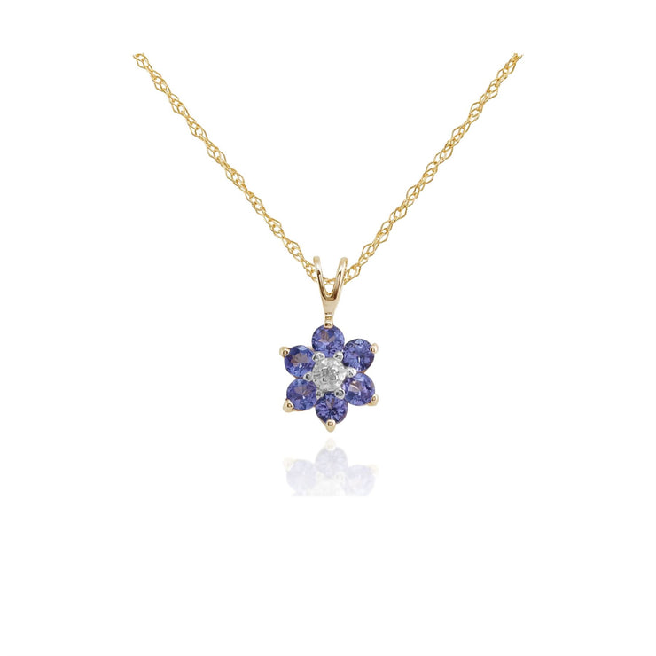 Ciondolo floreale in oro giallo 375 con tanzanite e diamanti