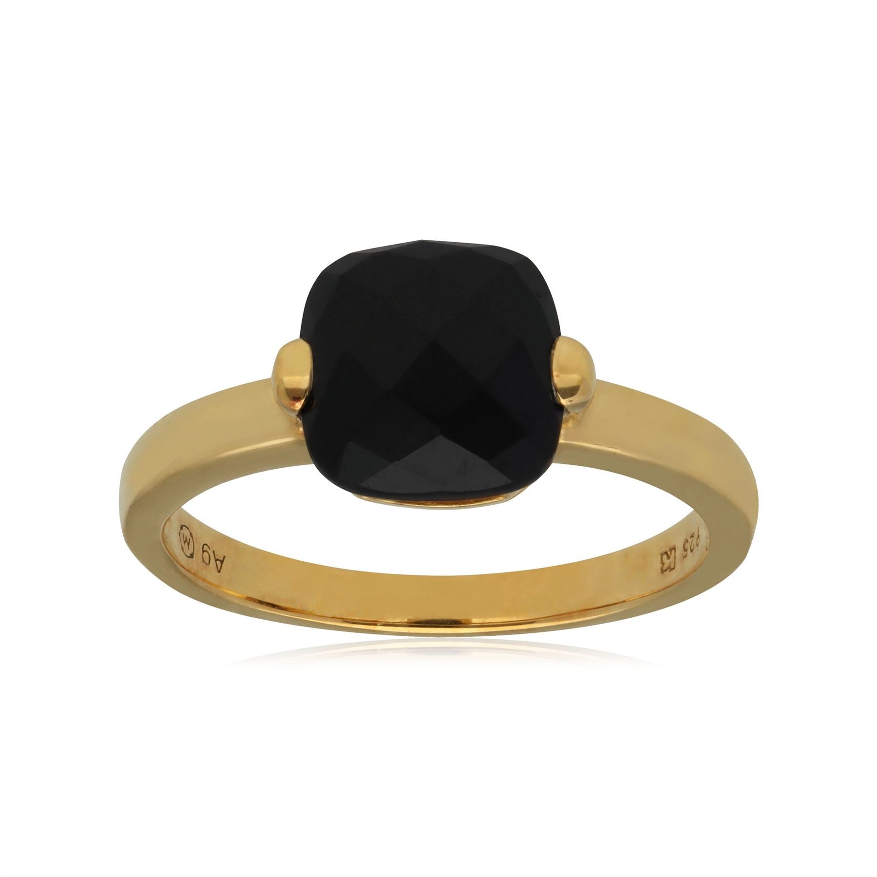 Kosmos Black Spinel Cocktail Ring in Yellow Gold Plated Sterling Silver