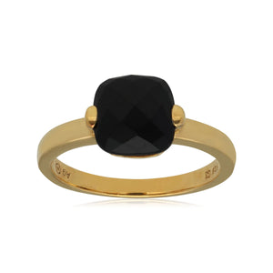 Kosmos Black Spinel Cocktail Ring in Yellow Gold Plated Sterling Silver