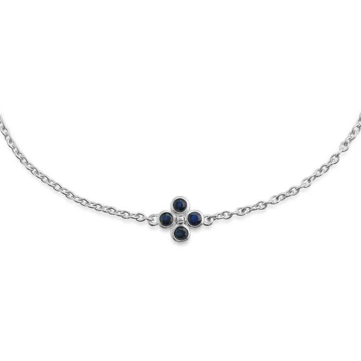 Anello in argento 925 con trifoglio floreale e bracciale con zaffiro rotondo