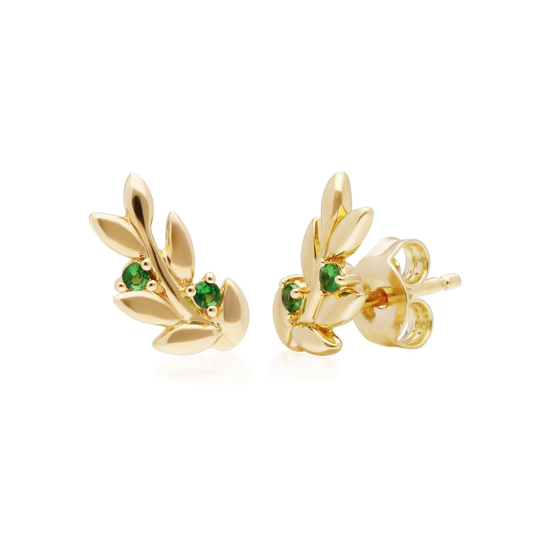 O Leaf Tsavorite Pendant & Stud Earring Set in Gold Plated 925 Sterling Silver