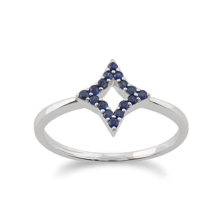 Anello Gemondo con zaffiro, anello con stella in oro bianco da 9 ct e zaffiro blu da 0,17 ct