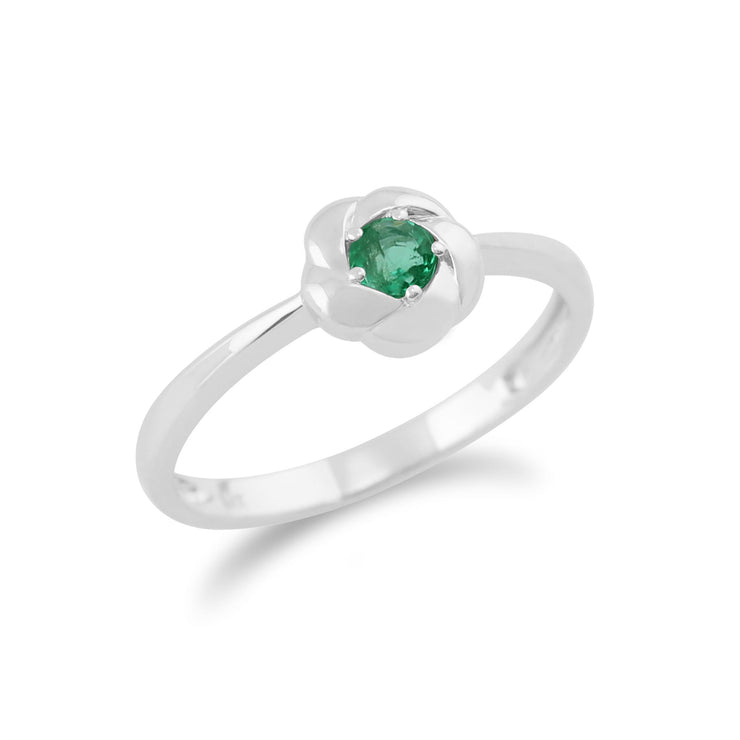 Anello Gemondo con smeraldo, struttura intrecciata, anello in oro bianco da 9 ct con smeraldo da 0,16 ct