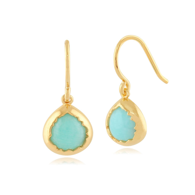 Orecchini pendenti e pendenti Boho in argento 925 placcato oro giallo con montatura a pera con amazzonite