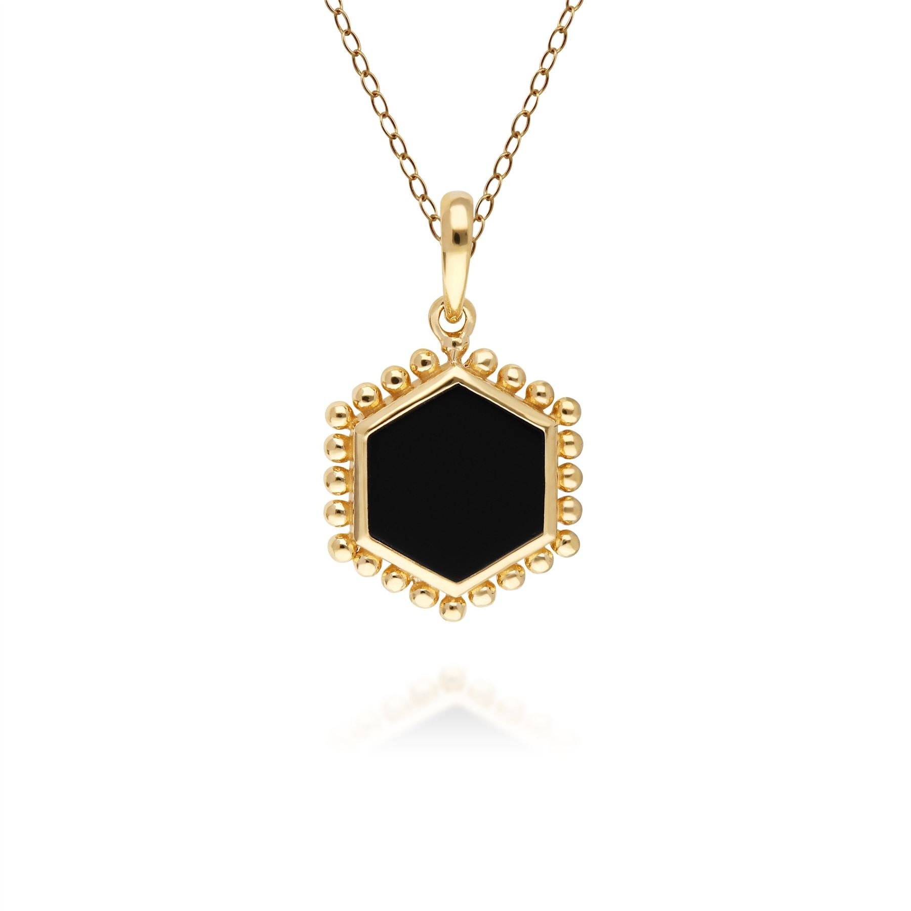 Black Onyx Flat Slice Hex Pendant in Gold Plated Sterling Silver