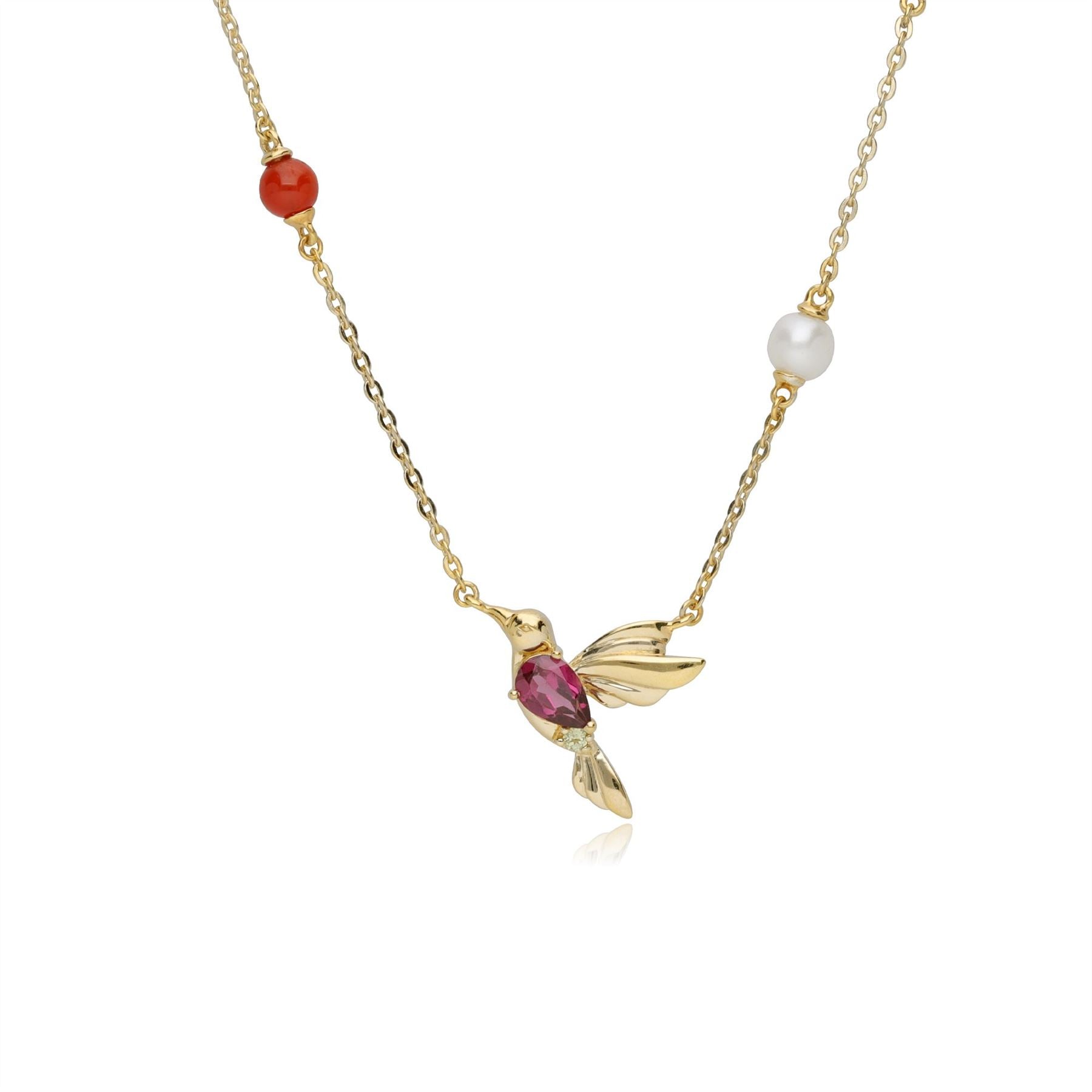 ECFEW™ 'The Creator' Collana Rodolite, peridoto, malachite e corniola colorata Colibrì
