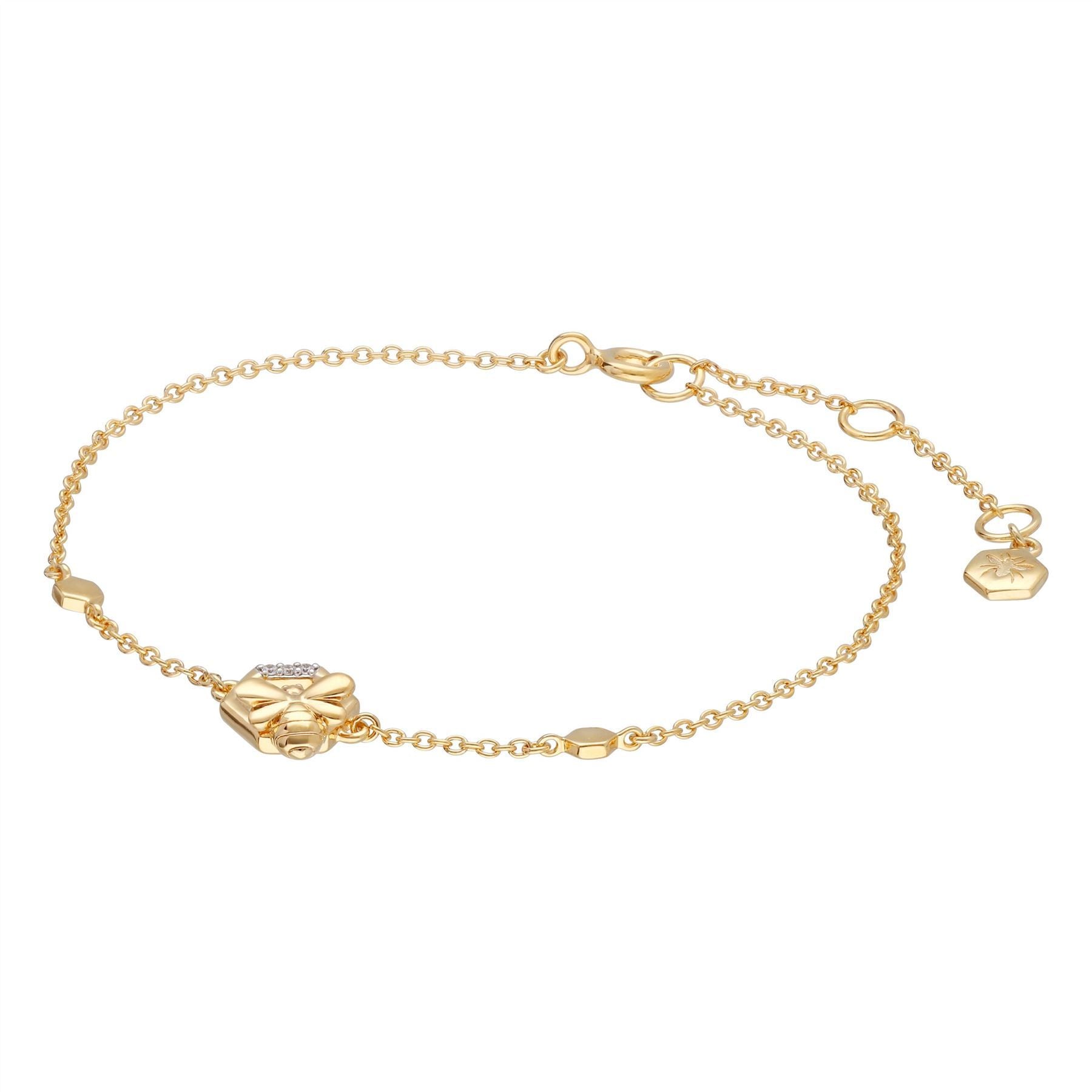 Honeycomb Inspired Bee Bracelet in 9ct Yellow Gold