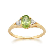 Anello in oro giallo da 9 ct con peridoto da 0,77 ct e diamanti