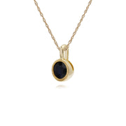 Collana con zaffiri, pendente Milgrain rotondo singolo in pietra di zaffiro in oro giallo da 9 ct su catena da 45 cm