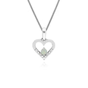Ciondolo a forma di cuore con opale e diamanti in oro bianco da 9 ct su catena da 45 cm