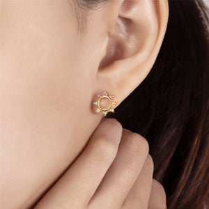 Rainbow Sunburst Stud Earrings in Gold Plated Sterling Silver  on model