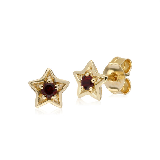 Orecchini con granato a stella con pietra singola in oro giallo da 9 ct