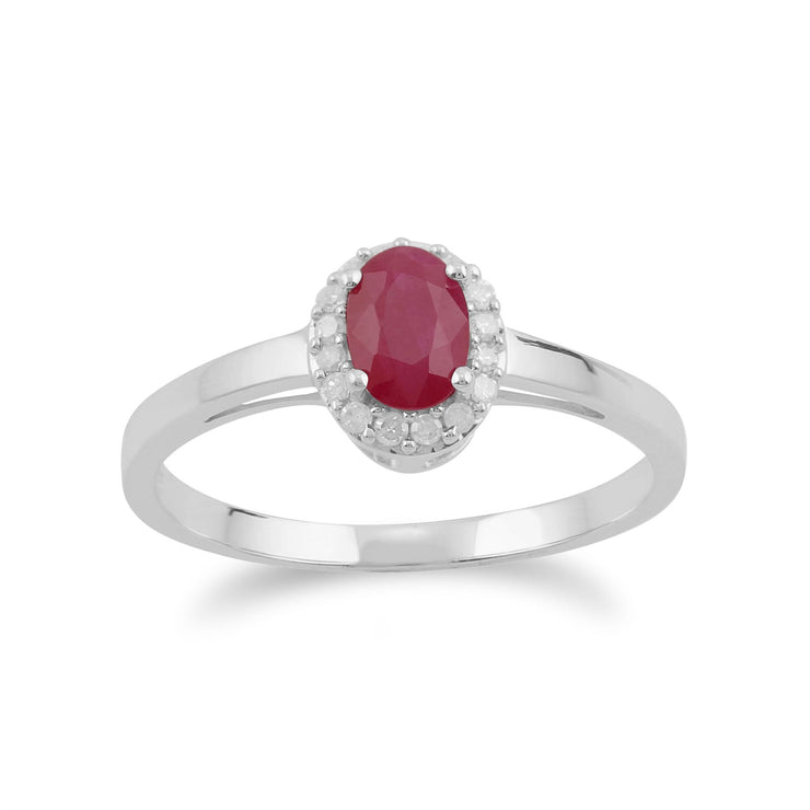 Anello Gemondo con rubino, anello in oro bianco da 9 ct con rubino e diamanti da 0,63 ct