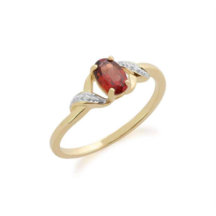 Anello con granato 0,55 ct, oro giallo da 9 ct, con diamanti Gemondo