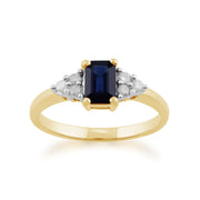 Anello Gemondo con zaffiro, oro giallo da 9 ct, zaffiro blu ottagonale da 0,88 ct e diamante