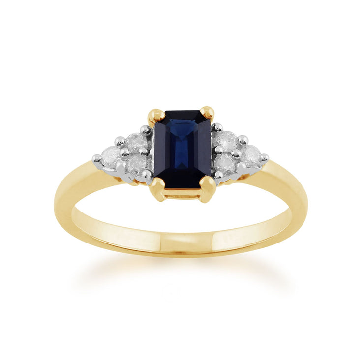 Anello Gemondo con zaffiro, oro giallo da 9 ct, zaffiro blu ottagonale da 0,88 ct e diamante