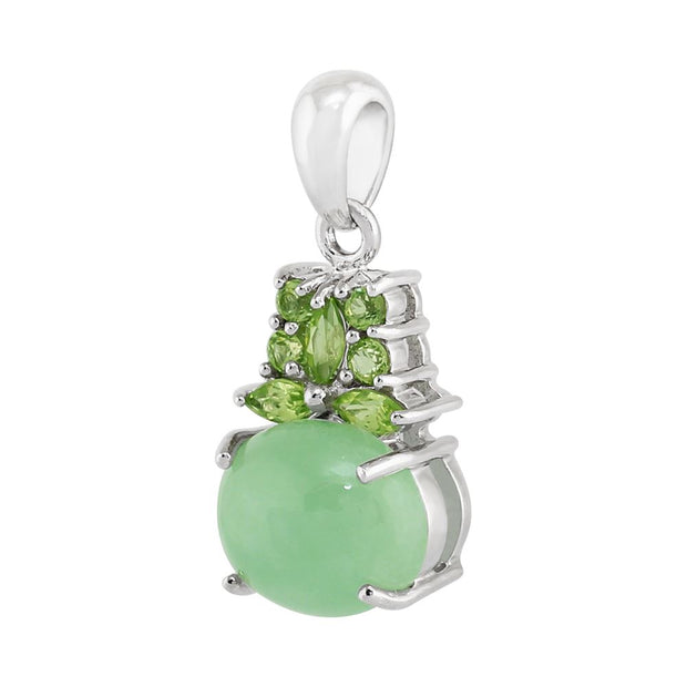 Classico ciondolo in argento 925 con cabochon in giada verde e stile a grappolo di peridoto