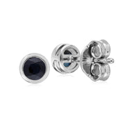 Orecchini con zaffiro rotondi Chaton semplice in argento sterling