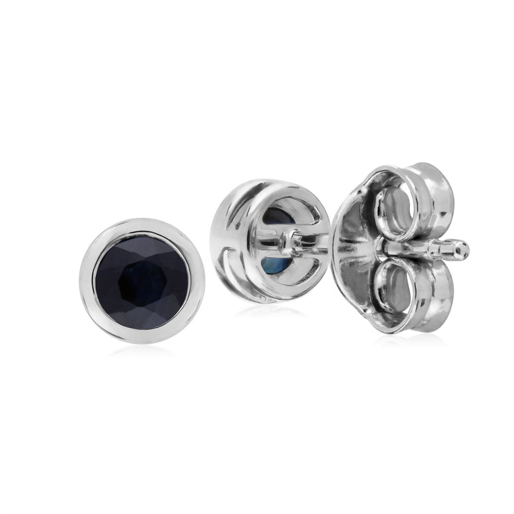 Orecchini con zaffiro rotondi Chaton semplice in argento sterling