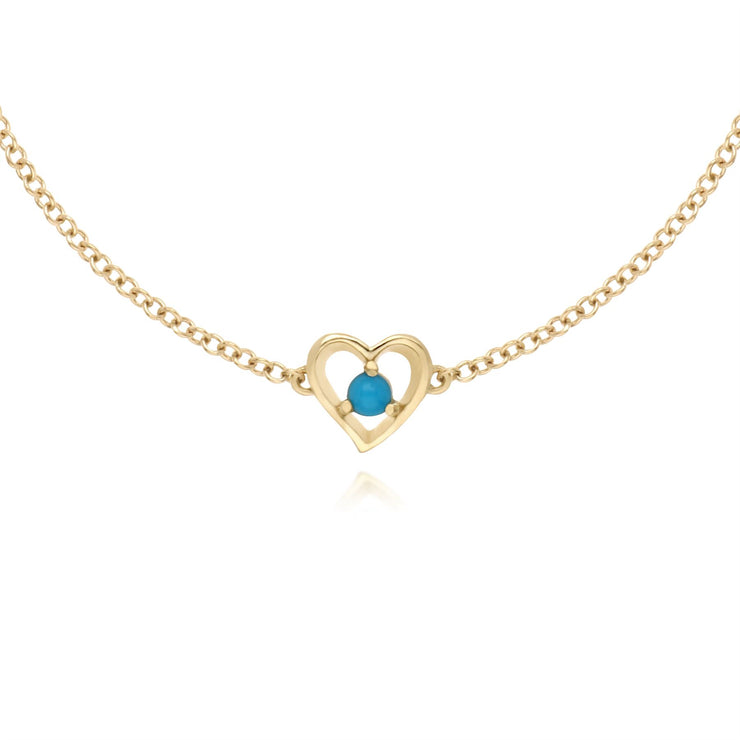 Bracciale turchese, bracciale con pietra singola rotonda turchese in oro giallo da 9 ct, con cuore da 19 cm