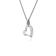 Collana con diamanti, ciondolo a forma di cuore con diamanti alla moda in oro bianco da 9 ct su catena da 45 cm