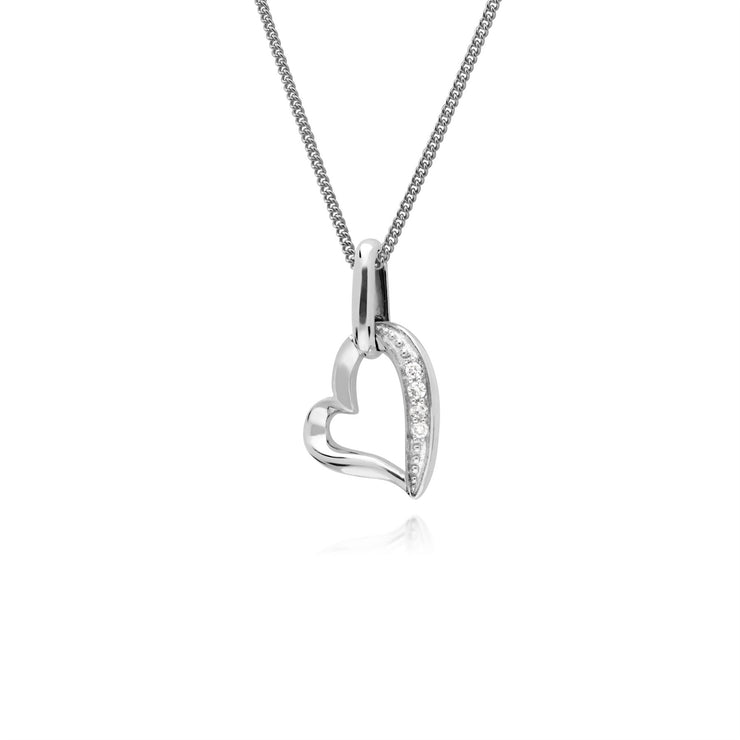 Collana con diamanti, ciondolo a forma di cuore con diamanti alla moda in oro bianco da 9 ct su catena da 45 cm