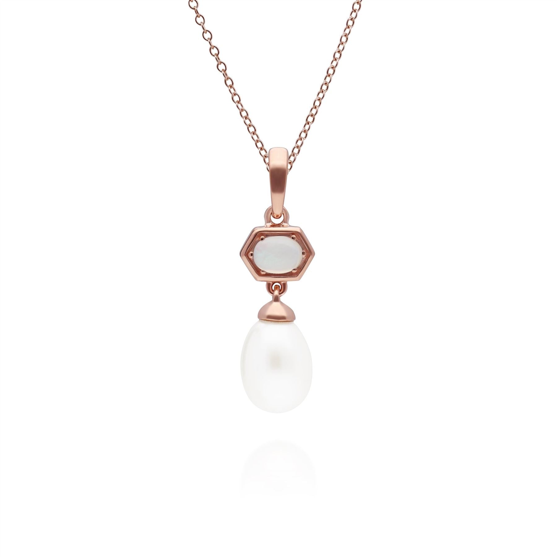 Modern Pearl & Opal Hexagon Drop Pendant in Gold Plated 925 Sterling Silver