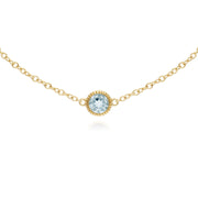 Bracciale con acquamarina, bracciale con pietra singola rotonda Milgrain in oro giallo da 9 ct. Bracciale da 19 cm