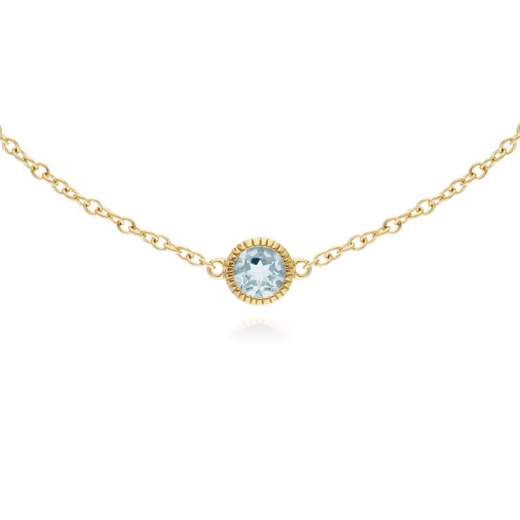 Bracciale con acquamarina, bracciale con pietra singola rotonda Milgrain in oro giallo da 9 ct. Bracciale da 19 cm