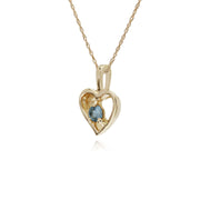 Collana con topazio azzurro, ciondolo a forma di cuore con topazio azzurro in pietra singola in oro giallo da 9 ct su catena da 45 cm