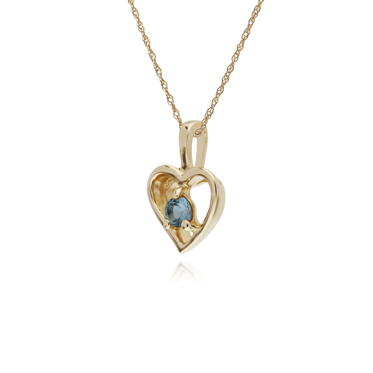 Collana con topazio azzurro, ciondolo a forma di cuore con topazio azzurro in pietra singola in oro giallo da 9 ct su catena da 45 cm